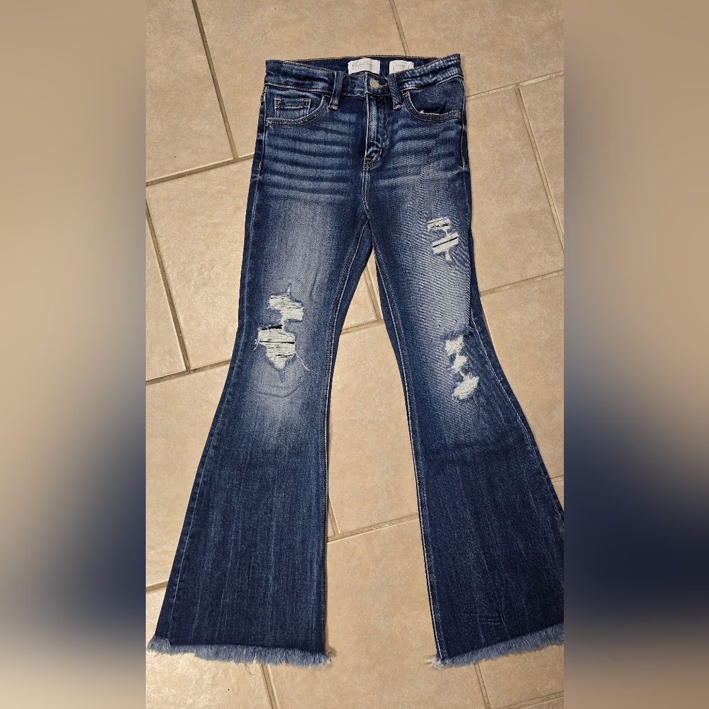 Youth Girls KanCan Distressed Blue Flare Jeans